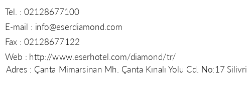 Eser Diamond Hotel & Convention Center telefon numaralar, faks, e-mail, posta adresi ve iletiim bilgileri